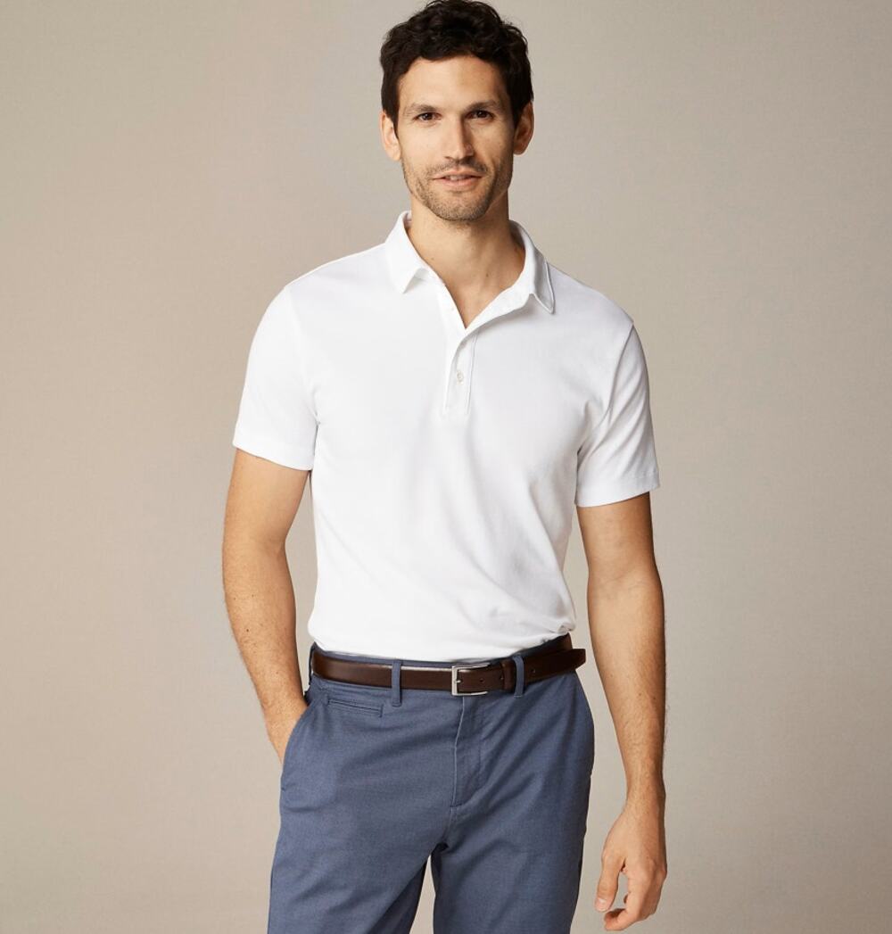 J.Crew Performance Golf Polo Mens Size M White Coolmax Stretch Knit Short Sleeve